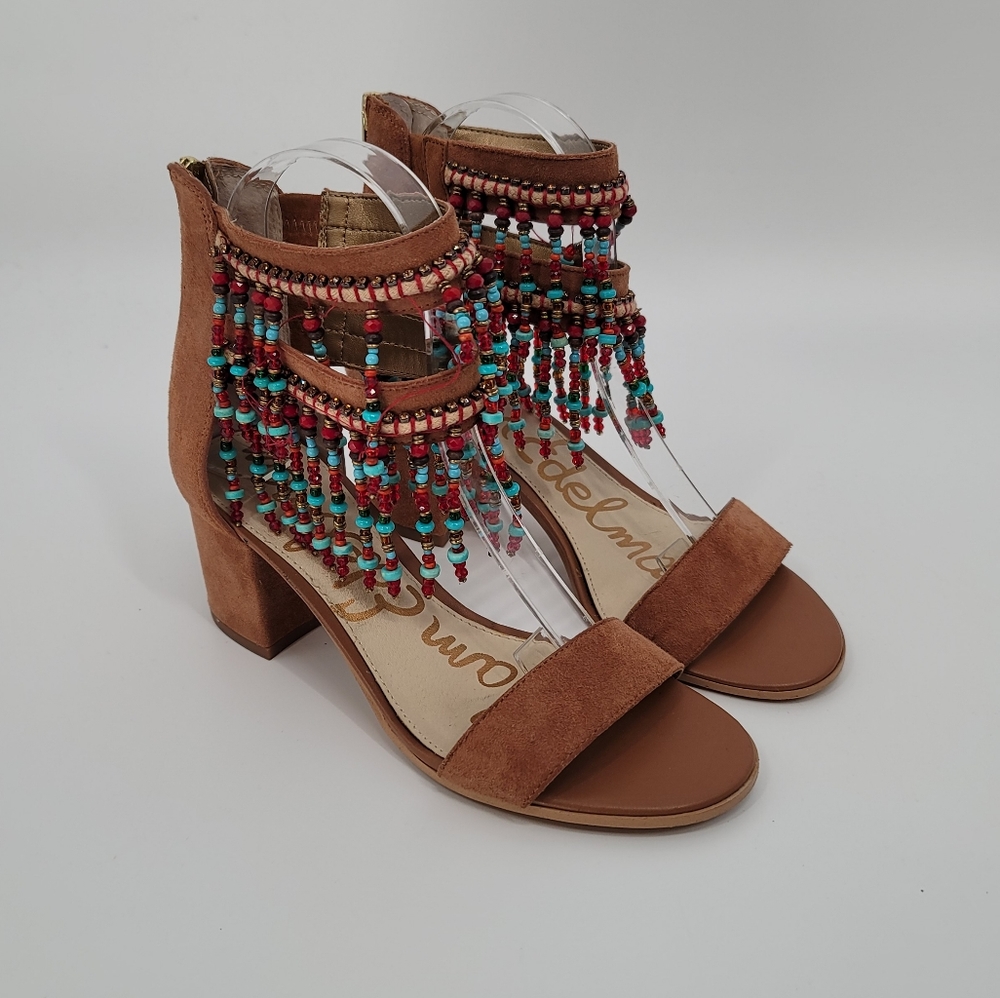 Sam Edelman Sibel Beaded Ankle Strap Block Heel Sandal Size 6